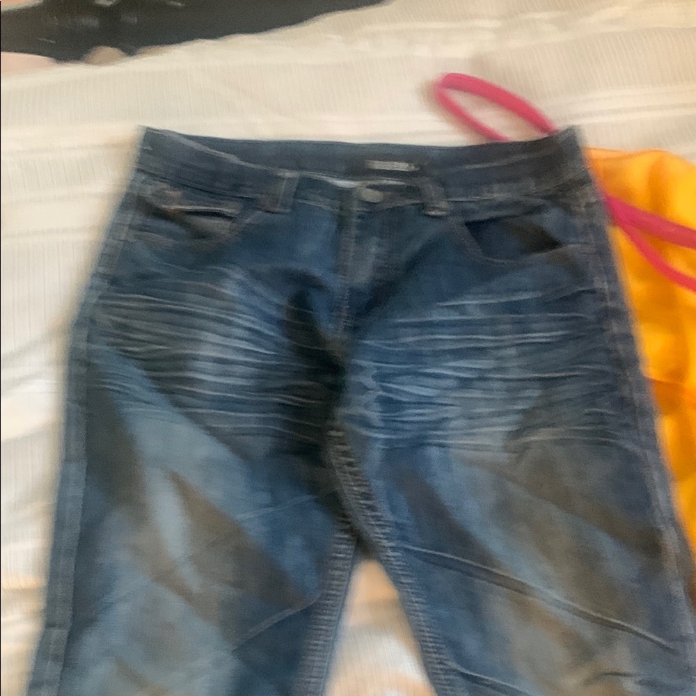 Classic Blue Denim Jeans with Whiskering Detail